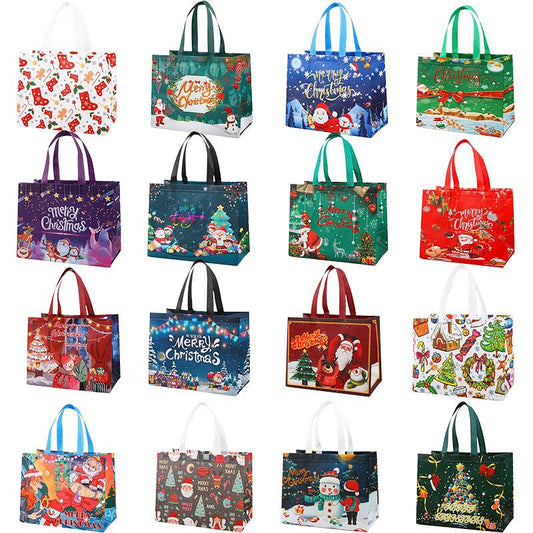 32 PCS Christmas Gift Bags with Handles Reusable Non-Woven Holiday Totes Assorted Festive Prints Perfect for Xmas Decor & New Year Gifting Unisex Eco-Friendly Durable Heavy-Duty Storage Foldable Shopping Tote Water-Resistant Market Trip