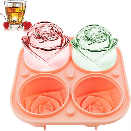 3D Rose Ice Molds ,Flower Shape Ice,Silicone Rubber Fun Ice Ball Molds Maker for Juice Whiskey Chilling Cocktails,Ice Cube Trays