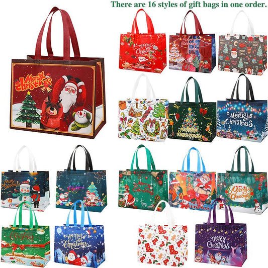 32 PCS Christmas Gift Bags with Handles Reusable Non-Woven Holiday Totes Assorted Festive Prints Perfect for Xmas Decor & New Year Gifting Unisex Eco-Friendly Durable Heavy-Duty Storage Foldable Shopping Tote Water-Resistant Market Trip